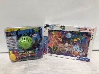 BOX OF ITEMS TO INCLUDE CLEMENTONI SUPER COLOR PUZZLE