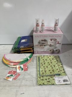 BOX OF ITEMS TO INCLUDE KNITTING MACHINE