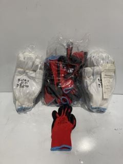 BOX OF ITEMS TO INCLUDE SAFETY RED AND BLACK GLOVES