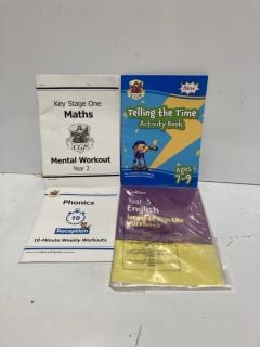 BOX OF ITEMS TO INCLUDE KEY STAGE ONE MATHS CGP MENTAL WORKOUT YEAR 2