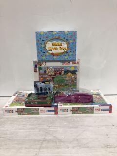 BOX OF ITEMS TO INCLUDE CLEMENTONI SUPER COLOR PUZZLE