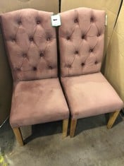 2 X PINK VELVET DINING CHAIRS: LOCATION - FLOOR(COLLECTION OR OPTIONAL DELIVERY AVAILABLE)