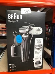 BRAUN SERIES 7 ELECTRIC SHAVER FOR MEN WITH PRECISION TRIMMER & SMART CARE CENTER, CORDLESS FOIL RAZOR, WET & DRY, 100% WATERPROOF, 70-N7200CC, BLACK RAZOR.: LOCATION - B RACK