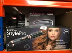 QUANTITY OF ITEMS TO INCLUDE BEURER HT80 ROTATING HOT AIR STYLING BRUSH | FOR VOLUME AND SLEEK WAVES | INTEGRATED ION FUNCTION | 2 BRUSH ATTACHMENTS | 2 HEAT AND SPEED SETTINGS | CLOCKWISE AND ANTI-C