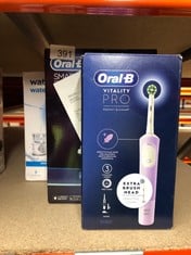 QUANTITY OF HEALTH & BEAUTY ITEMS TO INCLUDE ORAL-B VITALITY PRO ELECTRIC TOOTHBRUSHES FOR ADULTS,1 HANDLE, 2 TOOTHBRUSH HEADS, 3 BRUSHING MODES INCLUDING SENSITIVE PLUS, PURPLE: LOCATION - E RACK