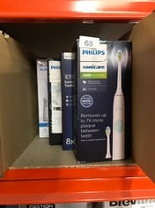 QUANTITY OF ITEMS TO INCLUDE PHILIPS SONICARE PROTECTIVECLEAN 4300 ELECTRIC TOOTHBRUSH, SONIC TOOTHBRUSH WITH TWO INTENSITY LEVELS, PRESSURE SENSOR AND TIMER, WHITE, MODEL HX6807/51: LOCATION - A RAC