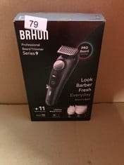 QUANTITY OF ITEMS TO INCLUDE BRAUN BEARD TRIMMER SERIES 9 BT9441, TRIMMER WITH BARBER TOOLS AND 180-MIN RUNTIME, RATED WHICH BEST BUY: LOCATION - A RACK