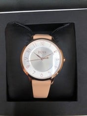 QUANTITY OF  ITEMS TO INCLUDE HUGO BOSS WOMEN'S ANALOGUE QUARTZ WATCH WITH LEATHER STRAP – 1502407: LOCATION - D RACK