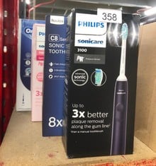 QUANTITY OF HEALTH & BEAUTY ITEMS TO INCLUDE PHILIPS SONICARE 3100 SERIES ELECTRIC TOOTHBRUSH, SONIC TOOTHBRUSH, PRESSURE SENSOR AND TIMER, BLACK, HX3671/14: LOCATION - D RACK