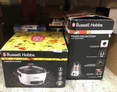 QUANTITY OF KITCHEN & APPLIANCES ITEMS TO INCLUDE RUSSELL HOBBS 27040 LARGE RICE COOKER - UP TO 14 SERVINGS WITH STEAMER BASKET, MEASURING CUP AND SPOON INCLUDED, DISHWASHER SAFE PARTS, 500 W, WHITE: