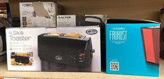 QUANTITY OF KITCHEN & APPLIANCES ITEMS TO INCLUDE QUEST 4 SLICE TOASTER BLACK - EXTRA WIDE LONG SLOTS FOR CRUMPETS AND BAGELS - 6 SETTINGS - REHEAT AND DEFROST: LOCATION - A RACK