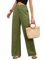 11 X HEEKPEK WOMENS WIDE LEG TROUSERS COTTON LINEN HIGH WAISTED STRAIGHT LEG PANTS SUMMER CASUAL BAGGY TROUSERS FOR DAILY WORK SHOPPING BEACH, KHAKI, XL - TOTAL RRP £137: LOCATION - B RACK