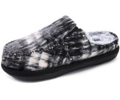 18 X ONCAI WOMEN'S SLIPPERS WITH ARCH SUPPORT HIGH-DENSITY MEMORY FOAM PLUSH WOOLEN FABRIC FAUX FUR CLOG PLAID COMFORT HOUSE SLIPPERS SLIP ON INDOOR OUTDOOR YOGA MAT RUBBER SOLE FLUFF BLACK UK SIZE 6