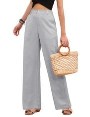 16 X PEKPEK WOMENS WIDE LEG TROUSERS COTTON LINEN HIGH WAISTED STRAIGHT LEG PANTS SUMMER CASUAL BAGGY TROUSERS FOR DAILY WORK SHOPPING BEACH, LIGHT GREY, M - TOTAL RRP £197: LOCATION - B RACK