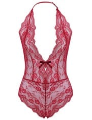 33 X AMORBELLA WOMENS SEXY TEDDY LINGERIE ONE PIECE LACE BODYSUIT DEEP V (RED,MEDIUM) - TOTAL RRP £275: LOCATION - B RACK