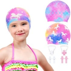 QUANTITY OF 2 PACK KIDS SWIM CAP DURABLE SILICONE SWIMMING CAP FOR GIRLS TODDLER - TOTAL RRP £323: LOCATION - C RACK