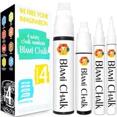 18 X BLAMI ARTS CHALK MARKER, 4 COLORS LIQUID CHALK PENS, NON-TOXIC, WATER-BASED LIQUID, ERASABLE FOR GLASS, METAL, CHALKBOARDS, PLASTIC, ERASING SPONGE INCLUDED - WHITE - TOTAL RRP £156: LOCATION -