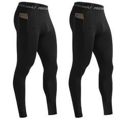 12 X HYCOPROT MEN'S COMPRESSION PANTS ATHLETIC TIGHT WITH POCKET,COOL DRY LEGGINGS BASE LAYER BOTTOMS FOR RUNNING WORKOUT SPORTS YOGA BASKETBALL ?BLACK, M? - TOTAL RRP £180: LOCATION - C RACK