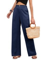 12 X HEEKPEK WOMENS WIDE LEG TROUSERS COTTON LINEN HIGH WAISTED STRAIGHT LEG PANTS SUMMER CASUAL BAGGY TROUSERS FOR DAILY WORK SHOPPING BEACH, NAVY, XXL - TOTAL RRP £150: LOCATION - C RACK