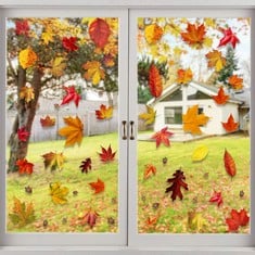 QUANTITY OF VEYLIN AUTUMN WINDOW DECORATIONS, 6 SHEET MAPLE LEAVES STATIC CLINGS STICKERS FOR WEDDING PARTY SUPPLIES - TOTAL RRP £229: LOCATION - C RACK