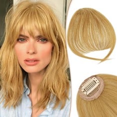 7 X RUWISS CLIP IN FRINGE 100% HUMAN HAIR CLIP IN BANGS WISPY BANGS FRINGE WITH TEMPLES FRINGE EXTENSIONS CLIP IN HAIR FOR WOMEN BANGS HAIRPIECES FOR DAILY WEAR(ORANGE BLONDE) - TOTAL RRP £98: LOCATI