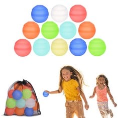 14 X SHY SHINE 12 PACK REUSABLE SILICONE WATER BALLS WITH MESH BAG, REFILLABLE WATER BOMBS FOR KIDS ADULTS OUTDOOR ACTIVITIES AND SUMMER POOL PARTIES, COLORFUL SPLASHING FUN OUTDOOR TOYS - TOTAL RRP