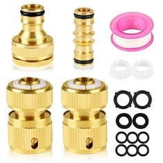 15 X BRASS HOSE CONNECTOR, 4 PACK GARDEN HOSE TAP CONNECTOR 1/2 INCH AND 3/4 INCH 2-IN-1 OUTSIDE TAP CONNECTOR WITH SEALING RING FOR GARDEN HOSE HOME YARD - TOTAL RRP £112: LOCATION - D RACK