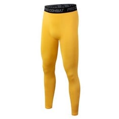 11 X HYCOPROT MEN'S COMPRESSION PANTS ATHLETIC TIGHT,LEGGINGS BASE LAYER BOTTOMS FOR RUNNING WORKOUT SPORTS YOGA BASKETBALL (S, YELLOW) - TOTAL RRP £119: LOCATION - D RACK