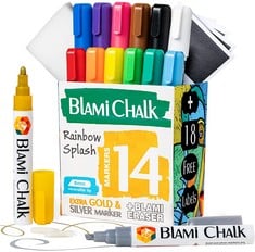 22 X BLAMI ARTS CHALK MARKERS FOR KIDS & ARTISTS EXTRA GOLD SILVER AND ERASER INK PENS 14 VIBRANT LIQUID CHALK PAINT - REVERSIBLE BULLET & CHISEL FINE TIP FREE YOUR IMAGINATION WITH CHALKBOARD MARKER