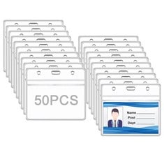 43 X XDA 50PCS VERTICAL PLASTIC ID CARD HOLDERS, CLEAR ID BADGE HOLDER FOR NAME BADGE AND ID CARD - TOTAL RRP £233: LOCATION - E RACK