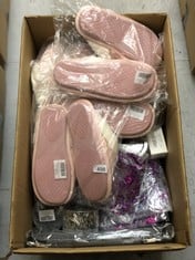 QUANTITY OF ASSORTED ITEMS TO INCLUDE LADIES SLIPPERS WOMEN SIZE 6 7 8 WOMENS WOMANS SLIPPERS LADY SLIPPERS FLUFFY SLIPPERS WOMEN SIZE 4 5 FUZZY SLIPPERS MULE SLIPPER WARM INDOOR SLIPPERS BEDROOM SLI