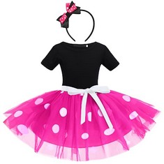 15 X MINI COSTUME BABY GIRLS POLKA DOTS TUTU DRESS + MOUSE EARS HEADBAND KIDS PRINCESS COSPLAY BIRTHDAY PARTY FANCY DRESS UP OUTFIT TODDLER INFANT CHRISTMAS CARNIVAL BLACK + HOT PINK 3-4 YEARS - TOTA