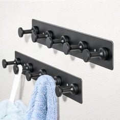 24 X WALL MOUNTED COAT HOOK RACK : ADHESIVE AND SCREW INSTALLATION - MODERN BLACK 5-HOOK RAIL WITH SMOOTH EDGED, MUSHROOM SHAPED HOOKS PERFECT FOR USE IN THE HALLWAY BATHROOM OR KITCHEN, 1 PACK - TOT