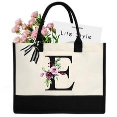 15 X PERSONALIZED INITIAL CANVAS TOTE BAG FOR WOMEN,MONOGRAMMED A-Z GIFT TOTE BAG FOR WEDDING, BIRTHDAY, HOLIDAY. PRESENT BEACH BAG FOR WOMEN, MOM, BRIDESMAIDS,TEACHERS.(E) - TOTAL RRP £173: LOCATION