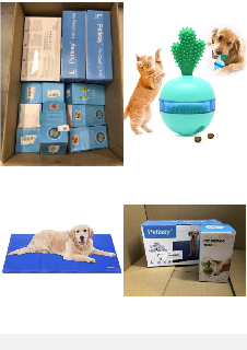 QUANTITY OF ASSORTED ITEMS TO INCLUDE JIUBAO DOG FOOD BALL SMART PUZZLE TOY ADJUSTABLE PET SLOW FEEDER DISPENSER TOYS FOR DOG CATS FOOD BALL SLOW FEEDER TOOLS, BLUE: LOCATION - A RACK