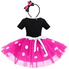 17 X IBTOM CASTLE COSTUME BABY GIRLS POLKA DOTS TUTU DRESS HEADBAND KIDS PRINCESS COSPLAY BIRTHDAY PARTY FANCY DRESS UP OUTFIT TODDLER INFANT CHRISTMAS CARNIVAL BLACK + HOT PINK 5 YEARS - TOTAL RRP £