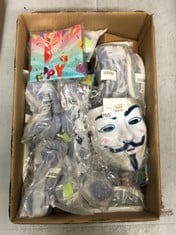 QUANTITY OF ASSORTED ITEMS TO INCLUDE KIONEX PARTY MASKS AND GLOWING FACE MASKS - BATTERIES INCLUDED (GUY FAWKES - NEON): LOCATION - G RACK