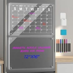 10 X W&H 2PCS MAGNETIC ACRYLIC CALENDAR FOR FRIDGE, 16"X 12" CLEAR ACRYLIC DRY ERASE BOARD AND CALENDAR FOR REFRIGERATOR, CLEAR ERASABLE MONTHLY AND MEMO WHITEBOARD CALENDAR PLANNER WITH 8 MARKERS -