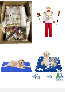 QUANTITY OF ASSORTED ITEMS TO INCLUDE PRINCE CHARMING COSTUME FOR BOYS KIDS ROYAL PRINCE OUTFITS JACKET PANTS CROWN SCEPTER SET CARNIVAL DRESS UP HALLOWEEN BIRTHDAY PARTY ROLE PLAY COSTUME RED SUIT +