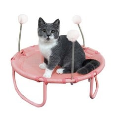 10 X NOCKOVI ROUND ELEVATED CAT HAMMOCK BED WITH REMOVABLE SPRING LOADED FUR BALL TOY AND WASHABLE BREATHABLE MESH FABRIC SMALL PET BED FOR SMALL ANIMALS SLEEPING UP TO 20 LBS-PINK - TOTAL RRP £120: