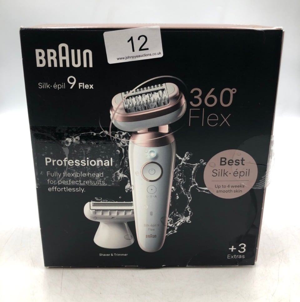 BRAUN SILK-ÉPIL 9 FLEX, EPILATOR WITH 360° FLEXIBLE HEAD FOR EASY HAIR REMOVAL, WET & DRY, LASTING SMOOTH SKIN, WITH LADY SHAVER HEAD & TRIMMER COMB, 9-030 3D, WHITE/ROSE TITAN.: LOCATION - TOP 50