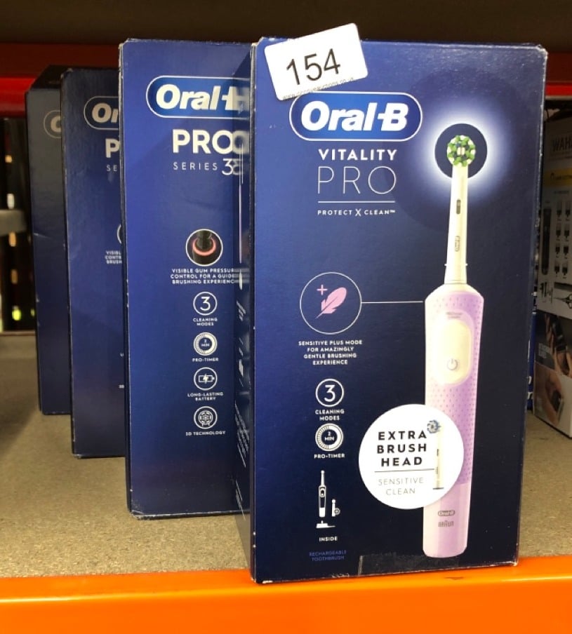 QUANTITY OF HEALTH & BEAUTY ITEMS TO INCLUDE ORAL-B VITALITY PRO ELECTRIC TOOTHBRUSHES FOR ADULTS,1 HANDLE, 2 TOOTHBRUSH HEADS, 3 BRUSHING MODES INCLUDING SENSITIVE PLUS,  UK PLUG, PURPLE: LOCATION -