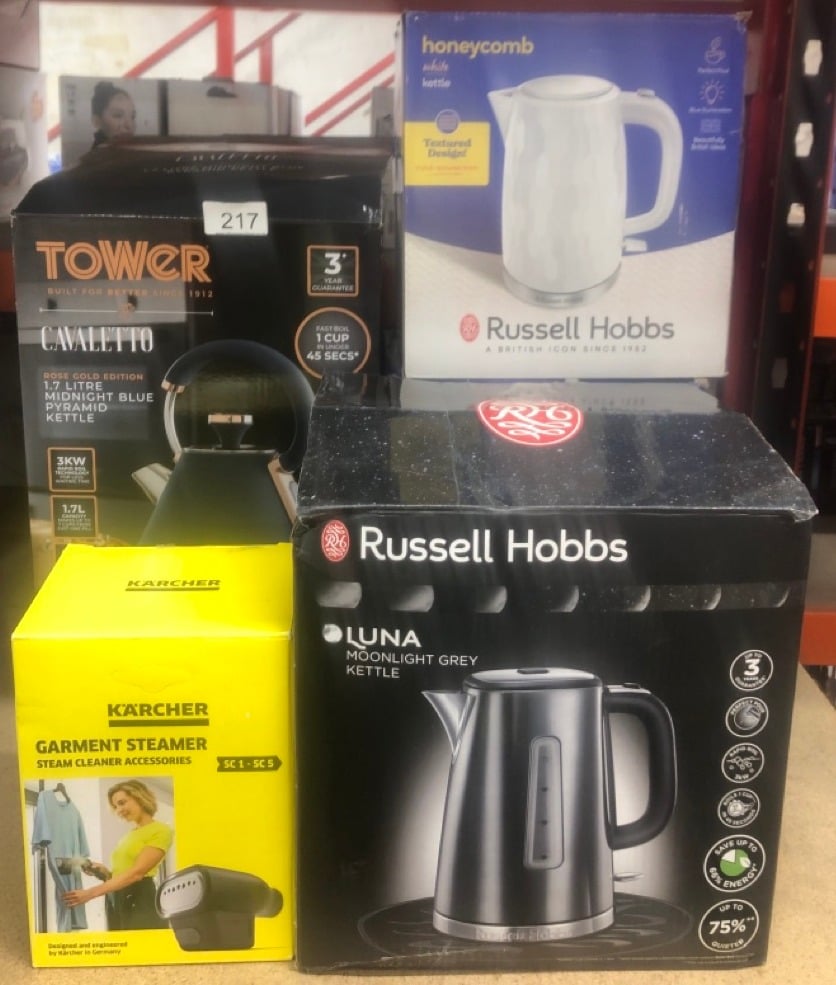 QUANTITY OF KITCHEN & APPLIANCES ITEMS TO INCLUDE TOWER T10044MNB CAVALETTO PYRAMID KETTLE WITH FAST BOIL, DETACHABLE FILTER, 1.7 LITRE, 3000 W, MIDNIGHT BLUE AND ROSE GOLD: LOCATION - B RACK