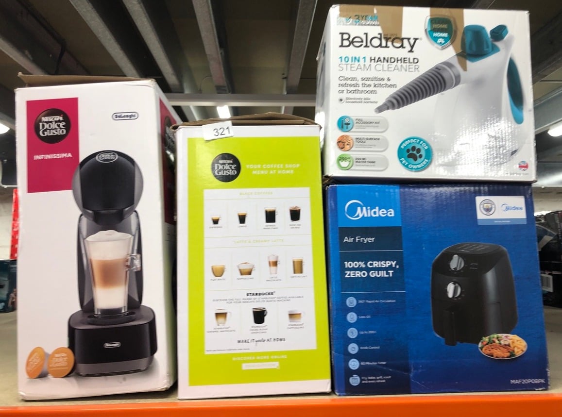 QUANTITY OF KITCHEN & APPLIANCES ITEMS TO INCLUDE DE'LONGHI EDG 155.BG NESCAFÉ DOLCE GUSTO MINI-ME AUTOMATIC COFFEE MACHINE 0.8 LITERS, BLACK & ARCTIC GREY: LOCATION - B RACK