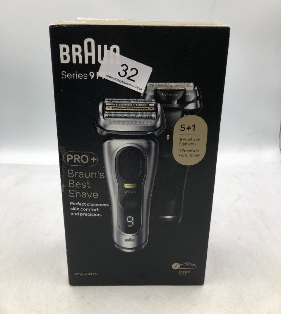 BRAUN SERIES 9 PRO ELECTRIC SHAVER WITH 3+1 HEAD, PROLIFT TRIMMER, CHARGING STAND & TRAVEL CASE, SONIC TECHNOLOGY, UK  PLUG, 9417S.: LOCATION - TOP 50