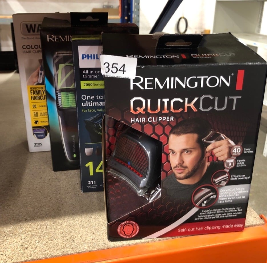 QUANTITY OF HEALTH & BEAUTY ITEMS TO INCLUDE REMINGTON QUICK CUT HAIR CLIPPERS (CORDLESS, 40-MINUTE USAGE, QUICK CHARGE, CURVE CUT BLADE TECHNOLOGY, CLEANER MORE EVEN CUT, GRADING, TAPERING & TRIMMIN