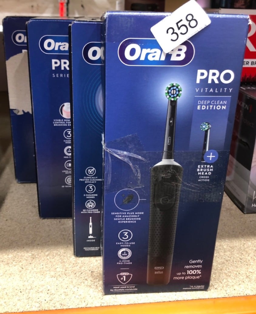 QUANTITY OF HEALTH & BEAUTY ITEMS TO INCLUDE ORAL-B VITALITY PRO ELECTRIC TOOTHBRUSHES FOR ADULTS, FOR HIM / HER, 1 HANDLE, 2 TOOTHBRUSH HEADS, 3 BRUSHING MODES INCLUDING SENSITIVE PLUS,  UK PLUG, BL