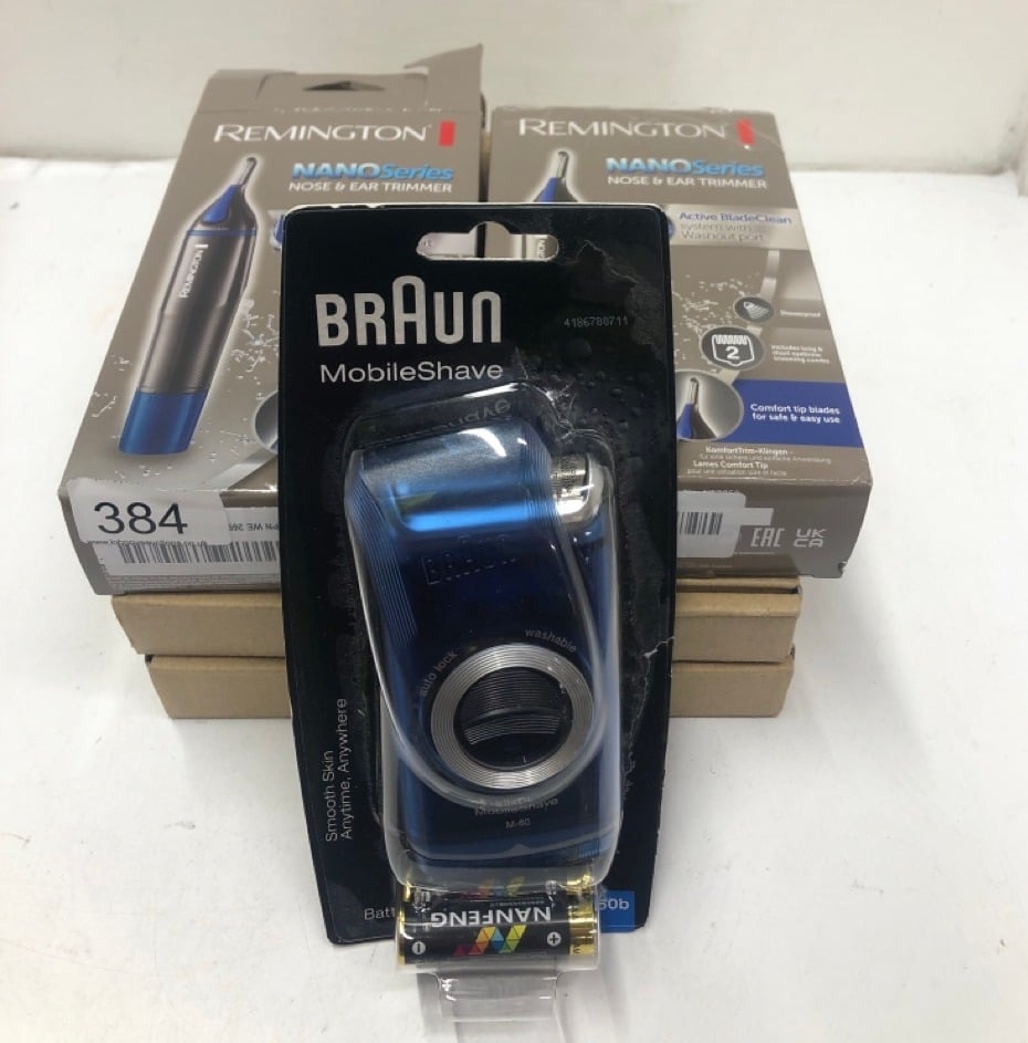 QUANTITY OF HEALTH & BEAUTY ITEMS TO INCLUDE BRAUN POCKETGO MOBILE SHAVE ELECTRIC TRAVEL SHAVER, ELECTRIC RAZOR FOR MEN FOR ON THE GO, FULLY WASHABLE, PORTABLE SHAVER WITH TRAVEL LOCK, M60, BLUE: LOC