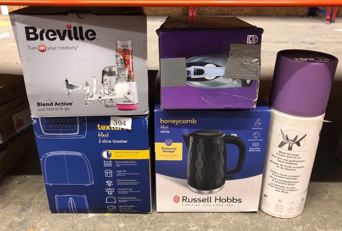 QUANTITY OF KITCHEN & APPLIANCES ITEMS TO INCLUDE BREVILLE BLEND ACTIVE PERSONAL BLENDER & SMOOTHIE MAKER | 350W | 2 PORTABLE BLEND ACTIVE BOTTLES (600ML) | LEAK PROOF LIDS | WHITE & PINK [VBL248]: L