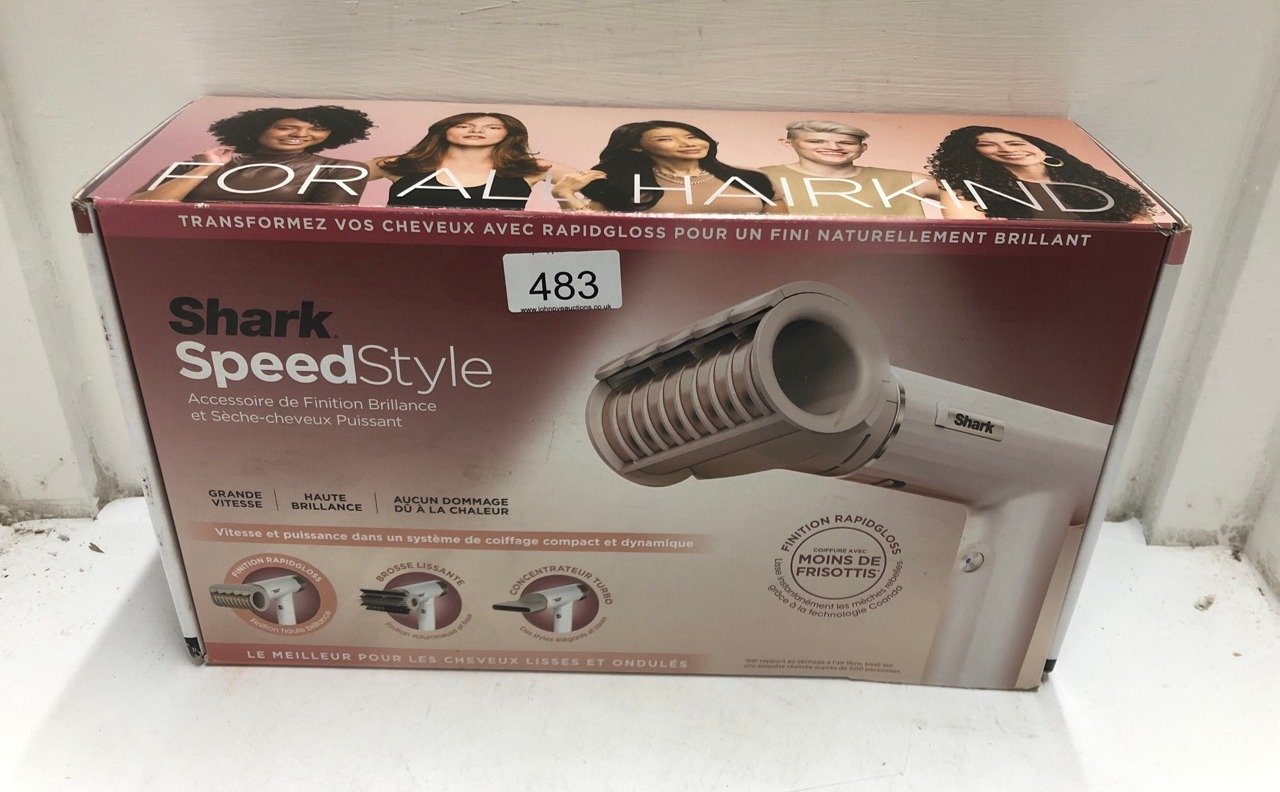 SHARK SPEEDSTYLE HAIR DRYER & FINISHER RAPID GLOSS FOR STRAIGHT AND WAVY HAIR, 3 STYLERS, QUICK DRY, FOR ALL HAIR TYPES, NO THERMAL DAMAGE, IONIC, SILK HD333EU (EU PLUG).: LOCATION - C RACK